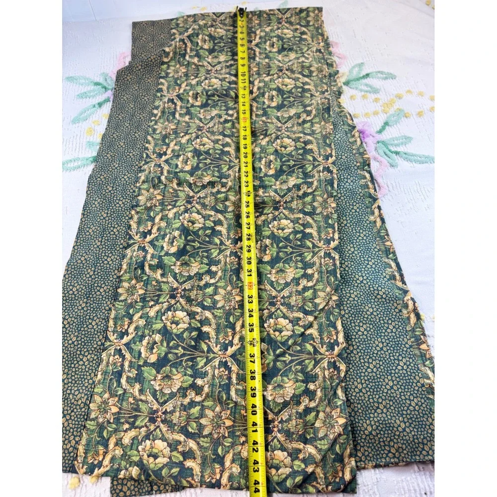 Vintage Floral Tapestry Window Treatment Set 5pc Green Gold Valance Tier Panels